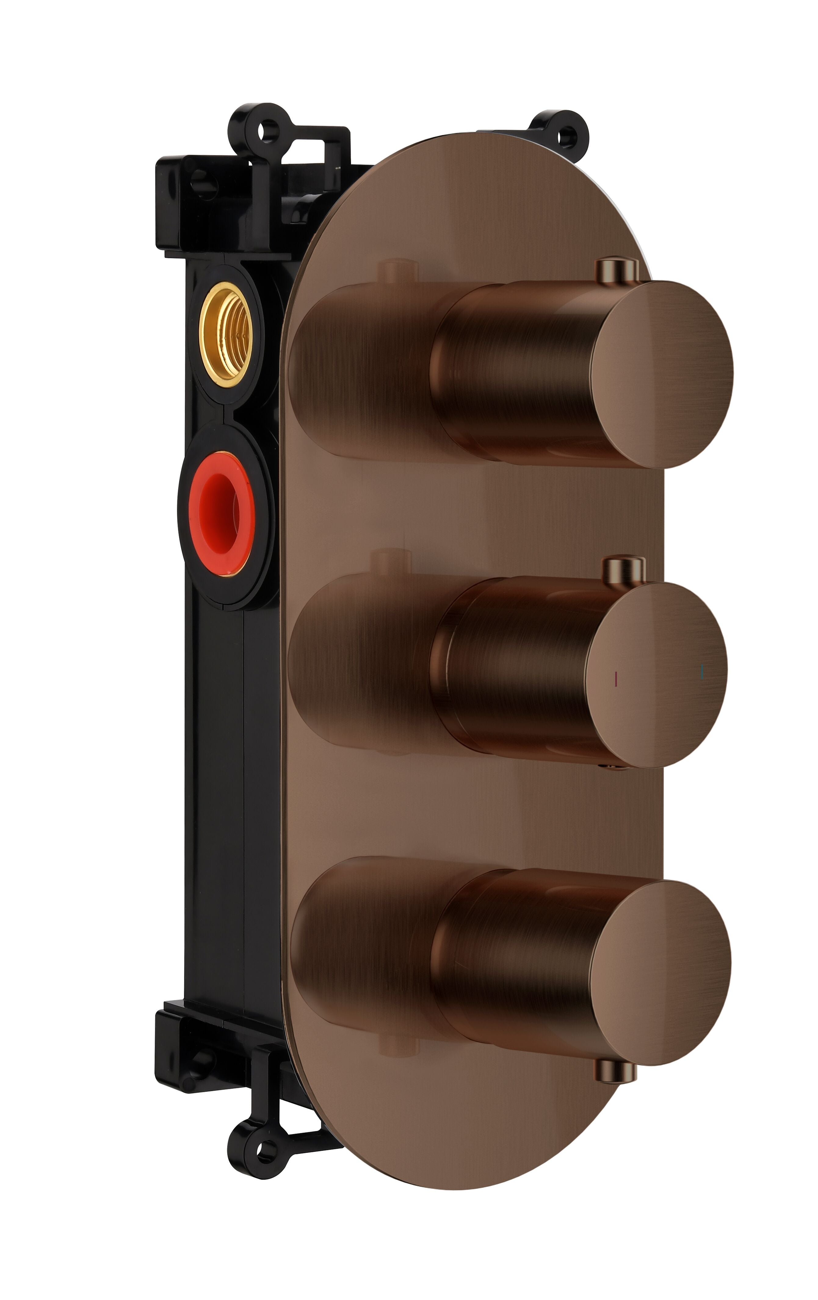 LBC Twin Outlet 3 Handle Concealed Thermostatic Shower Valve - Brushed Bronze