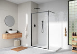 Quinn Shower Screen - Clear Glass - Matt Black + Back to Wall Brace Bar