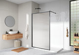 Quinn Shower Screen - Fluted Glass - Matt Black + Back to Wall Brace Bar