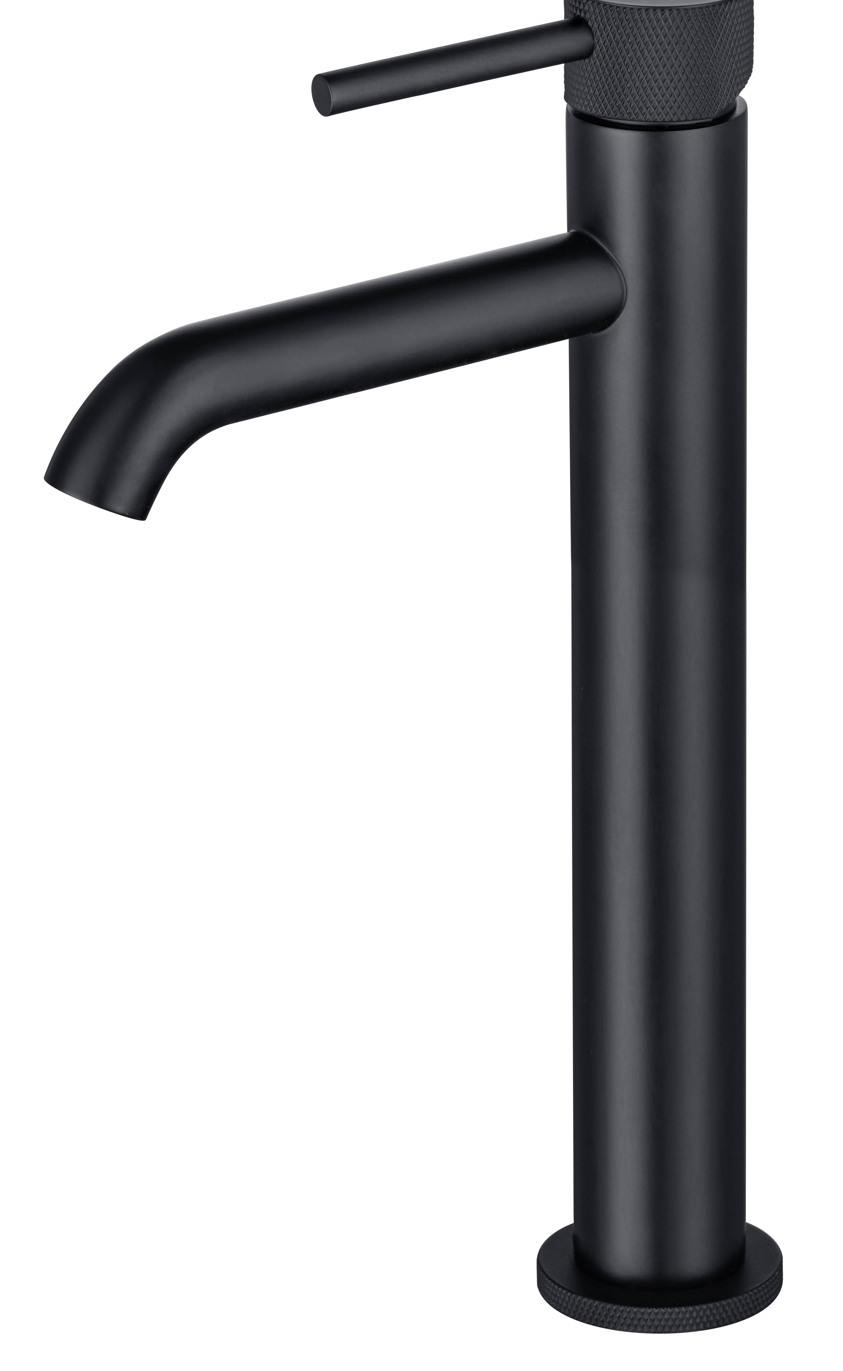 LBC Knurled Monobloc Tall Basin Mixer Tap - Matt Black