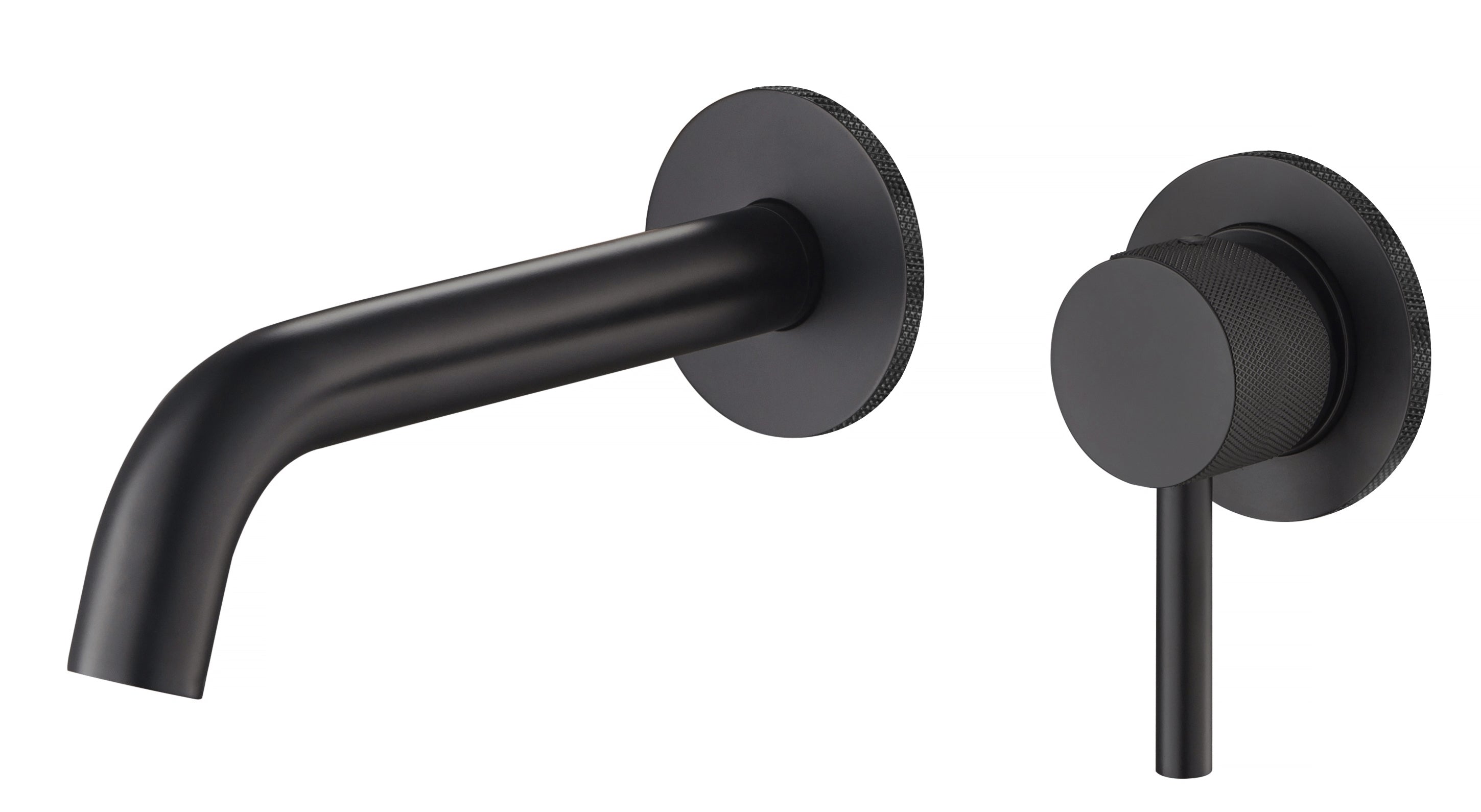 LBC Knurled Wall Mounted 2 Hole Basin Mixer Tap - Matt Black