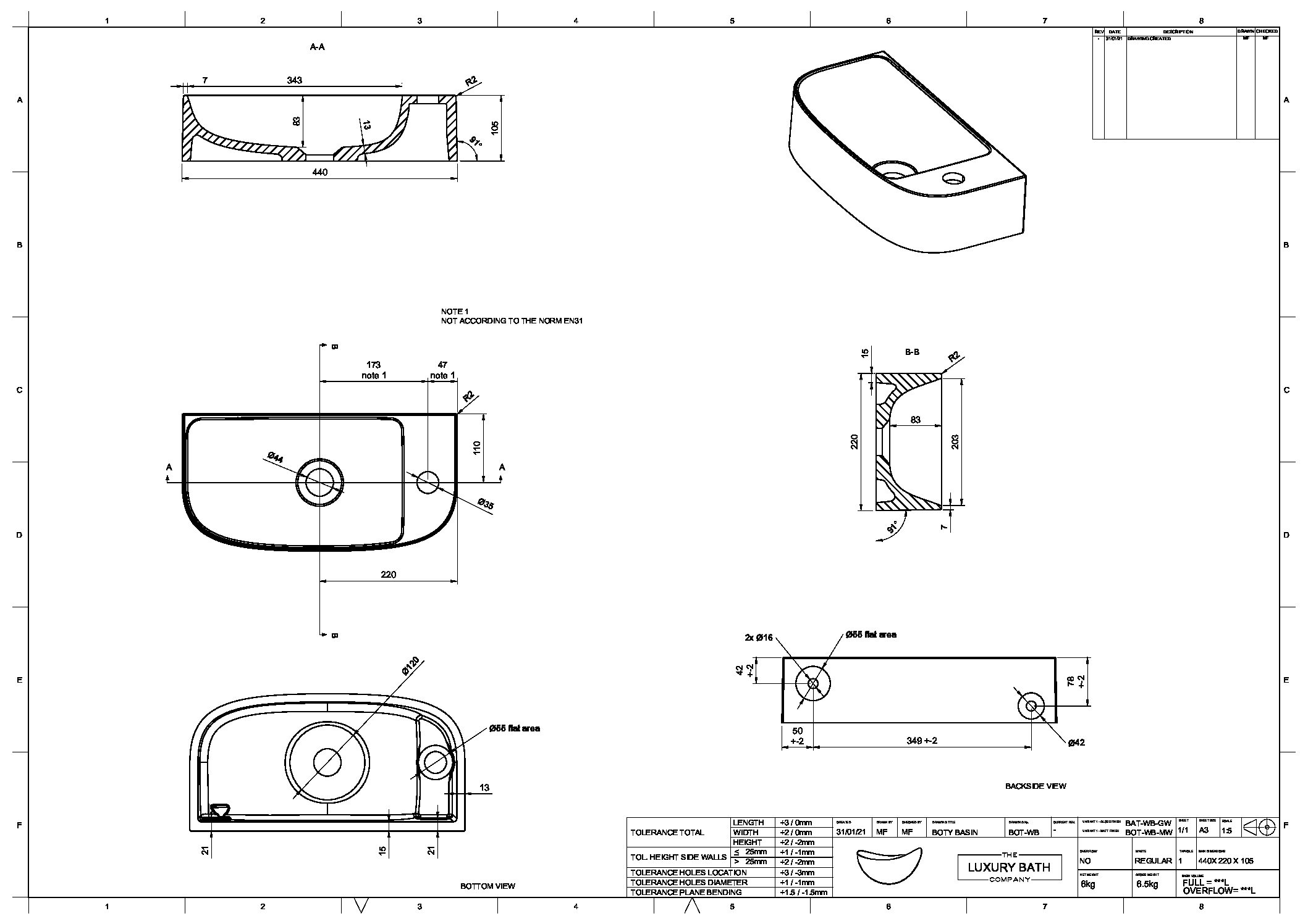 Boty Stone Wall Mounted Basin 440 - Image 4
