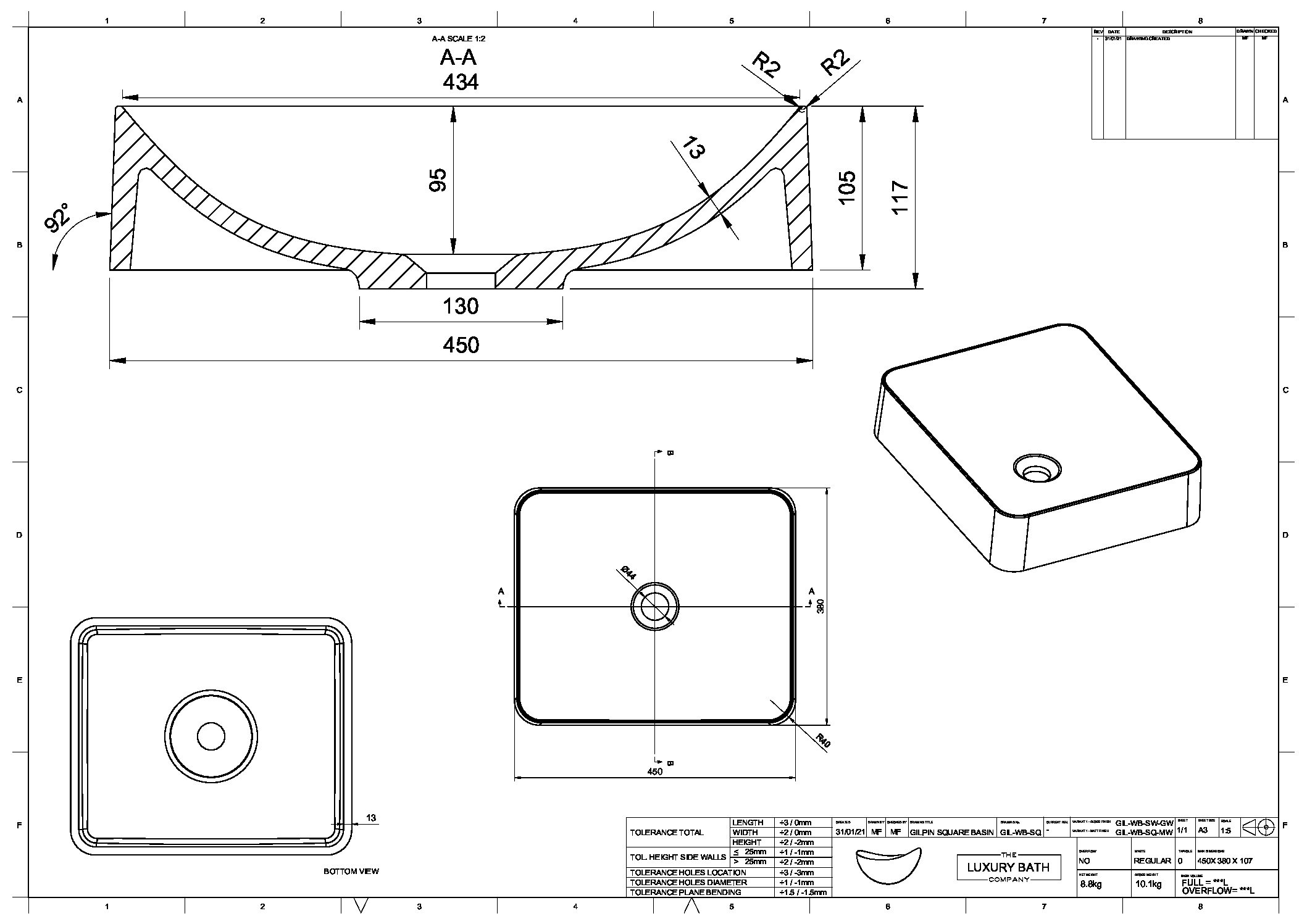 Gilpin Stone Square Counter Top Basin 450 - Image 3